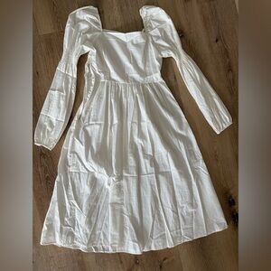 Boohoo Cream Midi Dress with Puff Sleeves